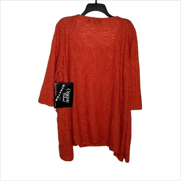 NWT Onque Casual Tunic Top Blouse 1X Textured Knit Pockets Orange 3/4 Sleeve - Picture 8 of 10